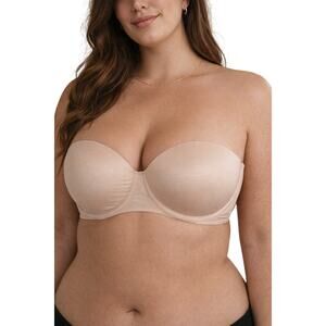 Vanity Fair Strapless Bra 38DD Nude Beige Lightly Lined